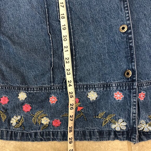 Vintage Denim Button-Up Shirt Embroidered Floral Hem Short Sleeves Size 22W  3X - Picture 8 of 11